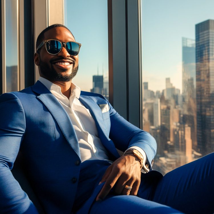Confident Businessman Relaxing in Office Chair, Celebrating Professional Achievement and Success